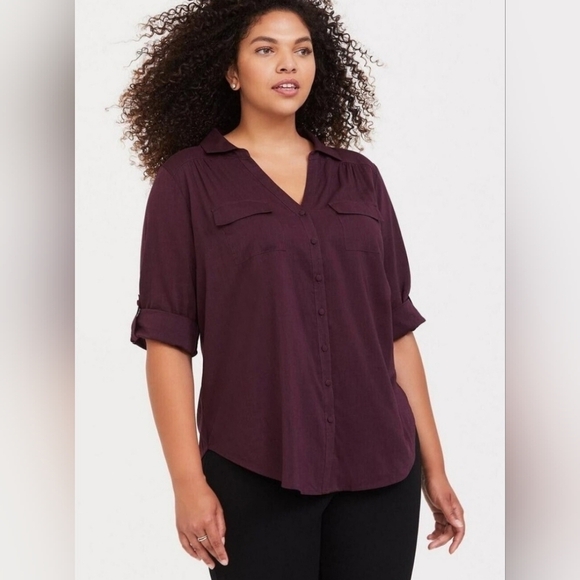 Torrid Maroon Button Up Top - Picture 1 of 8